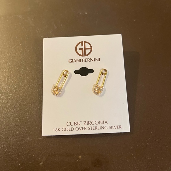 Giani Bernini safety pin 18k gold cover cubic zirconia sterling silver earrings